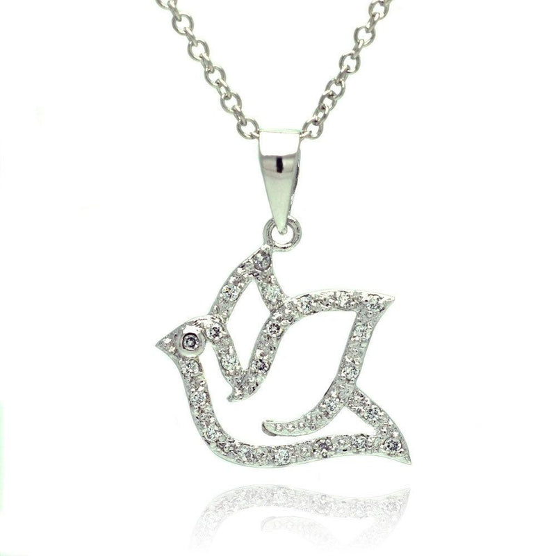 Silver 925 Rhodium Plated Open Dove CZ Necklace - BGP00330 | Silver Palace Inc.