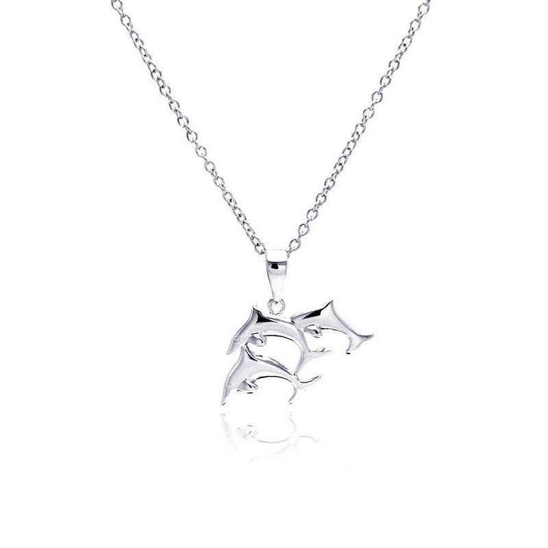 Silver 925 Rhodium Plated Three Dolphin Necklace - BGP00333 | Silver Palace Inc.