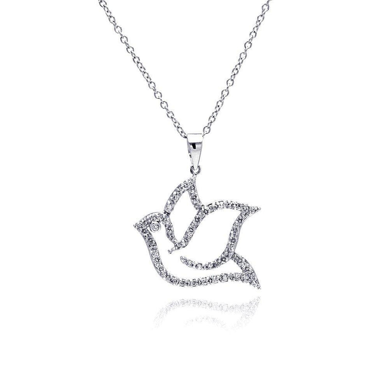 Silver 925 Rhodium Plated Open Dove CZ Necklace - BGP00334 | Silver Palace Inc.