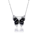 Silver 925 Rhodium Plated Black Mother of Pearl Butterfly CZ Necklace - BGP00337 | Silver Palace Inc.