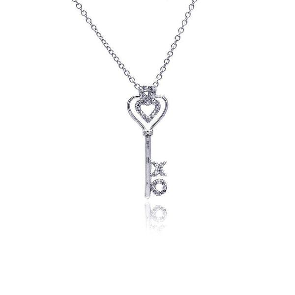Silver 925 Rhodium Plated X O Open Heart CZ Necklace - BGP00367 | Silver Palace Inc.