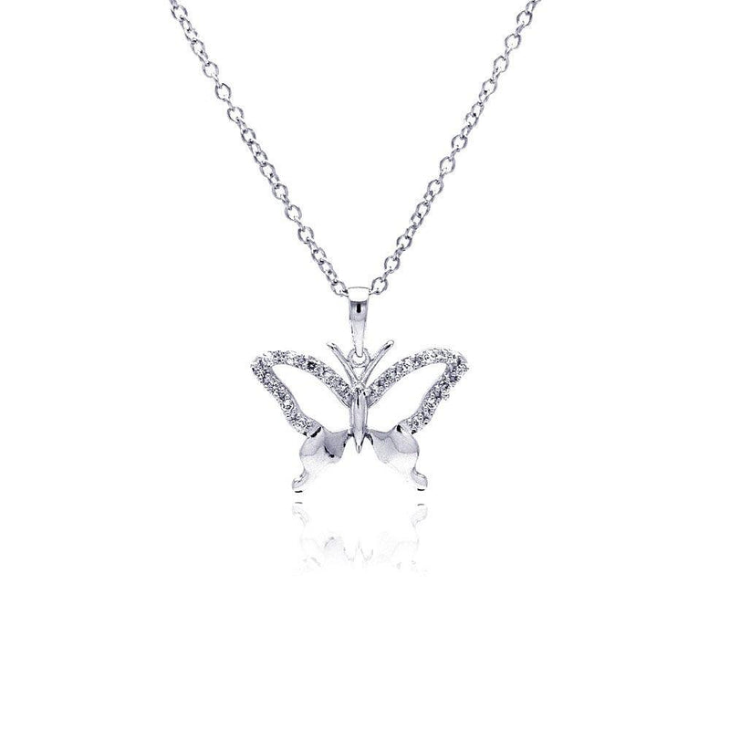 Silver 925 Rhodium Plated Open Butterfly CZ Necklace - BGP00370 | Silver Palace Inc.