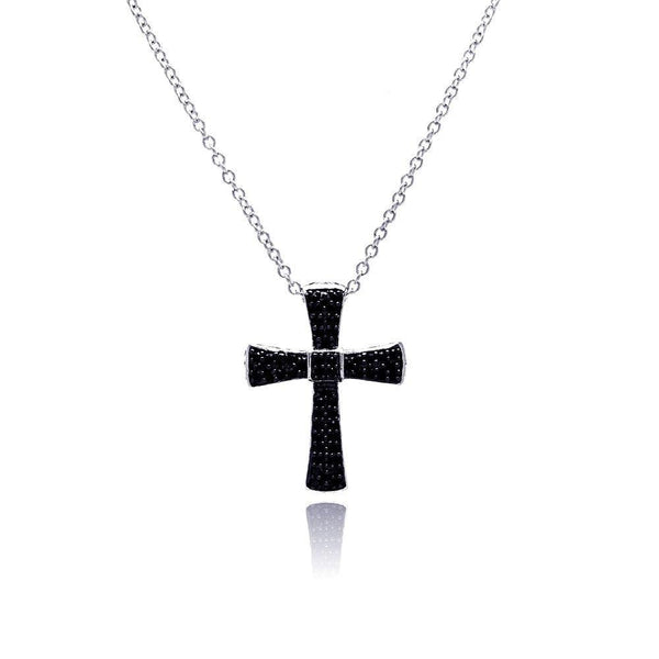 Closeout-Silver 925 Rhodium Plated Cross Black CZ Necklace - BGP00372 | Silver Palace Inc.