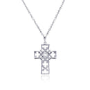 Silver 925 Rhodium Plated Open Clover Leaf Cross CZ Necklace - BGP00429 | Silver Palace Inc.