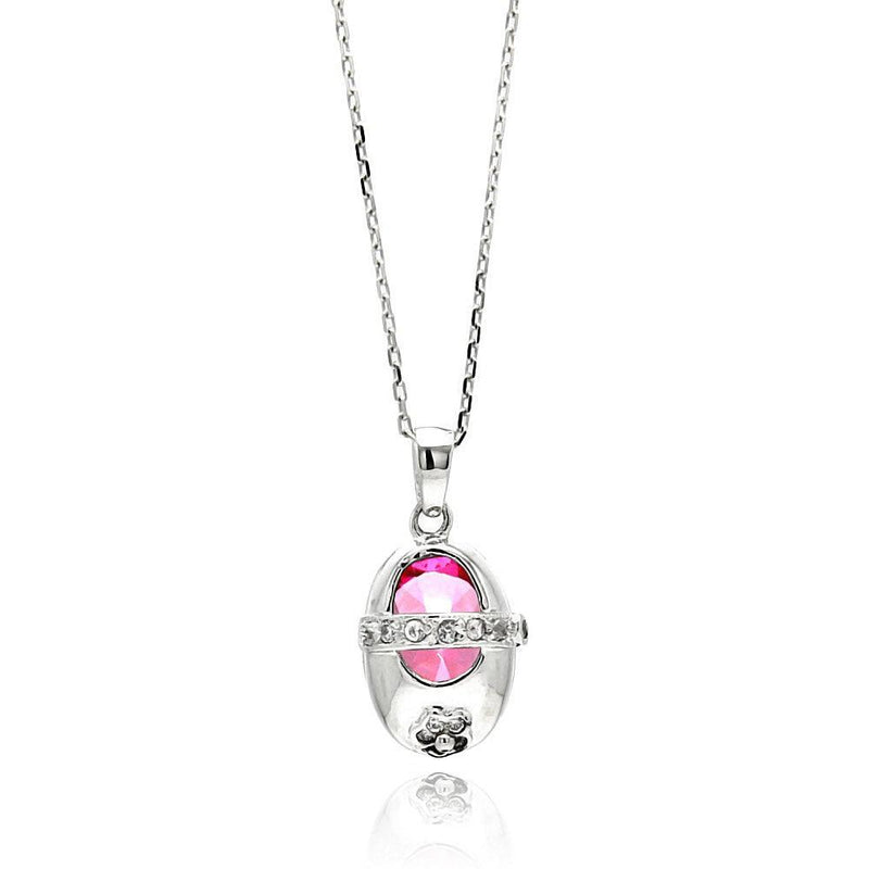 Silver 925 Rhodium Plated Baby Shoe Pink CZ Necklace - BGP00442 | Silver Palace Inc.