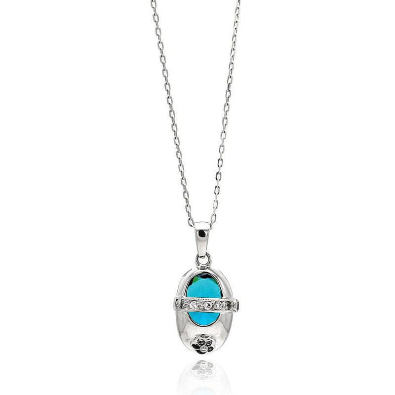 Silver 925 Rhodium Plated Baby Shoe Blue CZ Necklace - BGP00444 | Silver Palace Inc.
