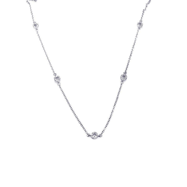 Silver 925 Rhodium Plated Open Circle CZ Necklace - BGP00452 | Silver Palace Inc.