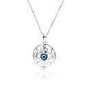 Silver 925 Rhodium Plated Outline Disc Evil Eye CZ Necklace - BGP00461 | Silver Palace Inc.