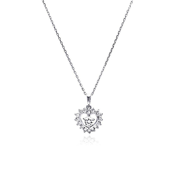 Silver 925 Rhodium Plated Open Heart CZ Necklace - BGP00465 | Silver Palace Inc.