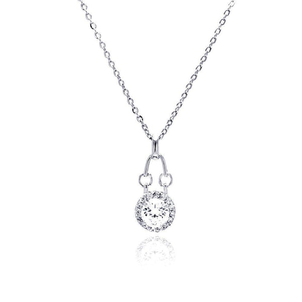 Silver 925 Rhodium Plated Round Dangling CZ Necklace - BGP00477 | Silver Palace Inc.