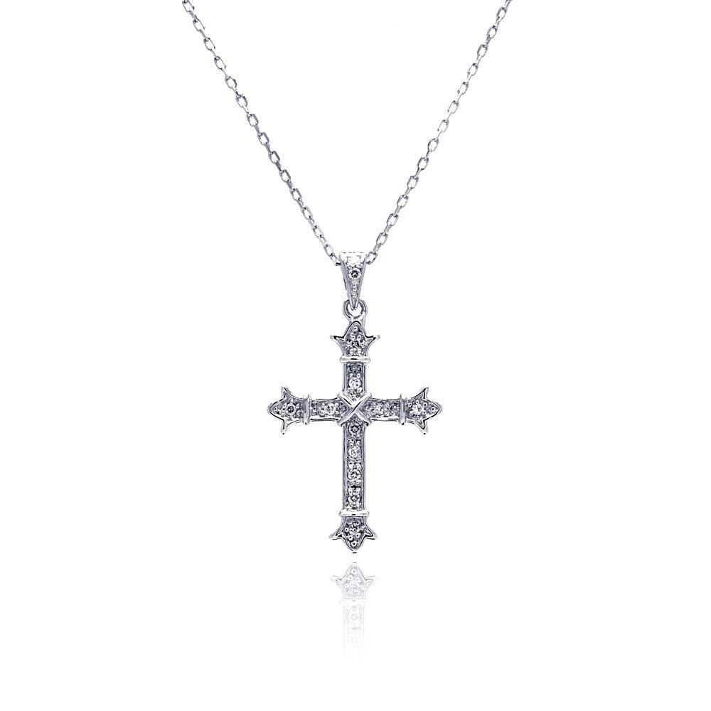 Silver 925 Rhodium Plated Cross CZ Necklace - BGP00480 | Silver Palace Inc.