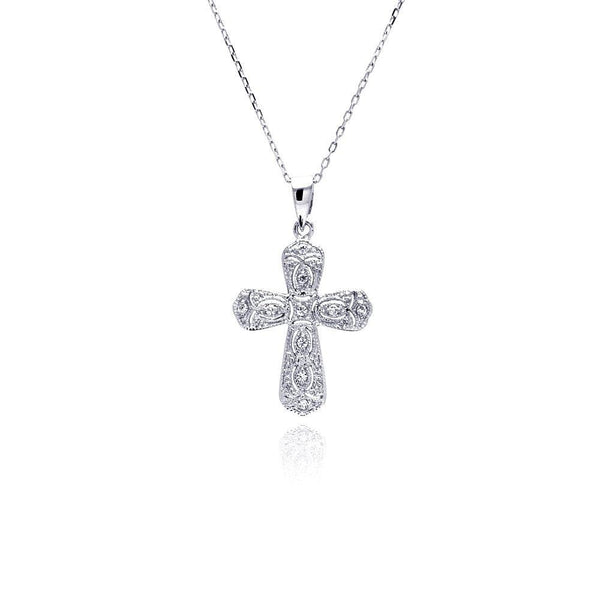 Silver 925 Rhodium Plated Cross CZ Necklace - BGP00483 | Silver Palace Inc.