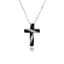 Silver 925 Rhodium Plated Black and Clear Cross CZ Necklace - BGP00487 | Silver Palace Inc.