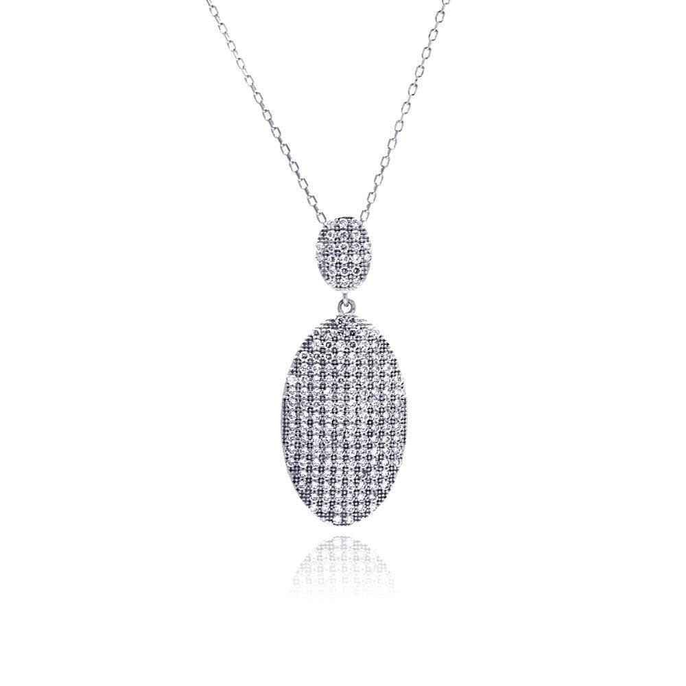 Silver 925 Rhodium Plated Hanging Oval CZ Necklace - BGP00490 | Silver Palace Inc.