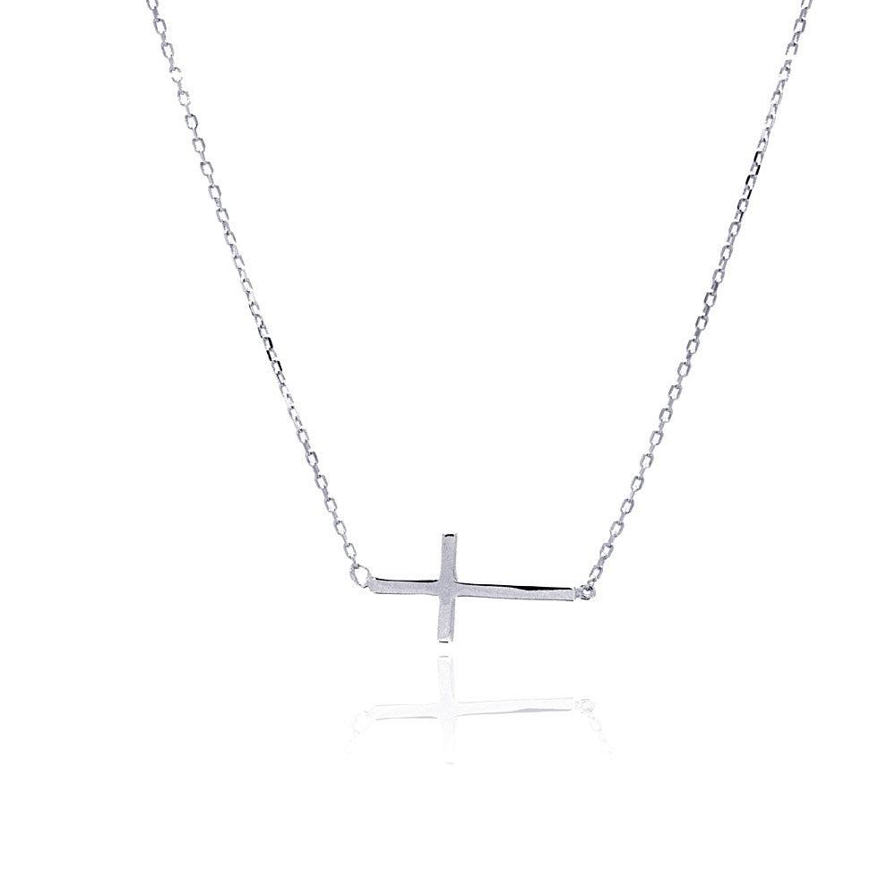 Silver 925 Rhodium Plated Sideways Cross Necklace - BGP00492 | Silver Palace Inc.