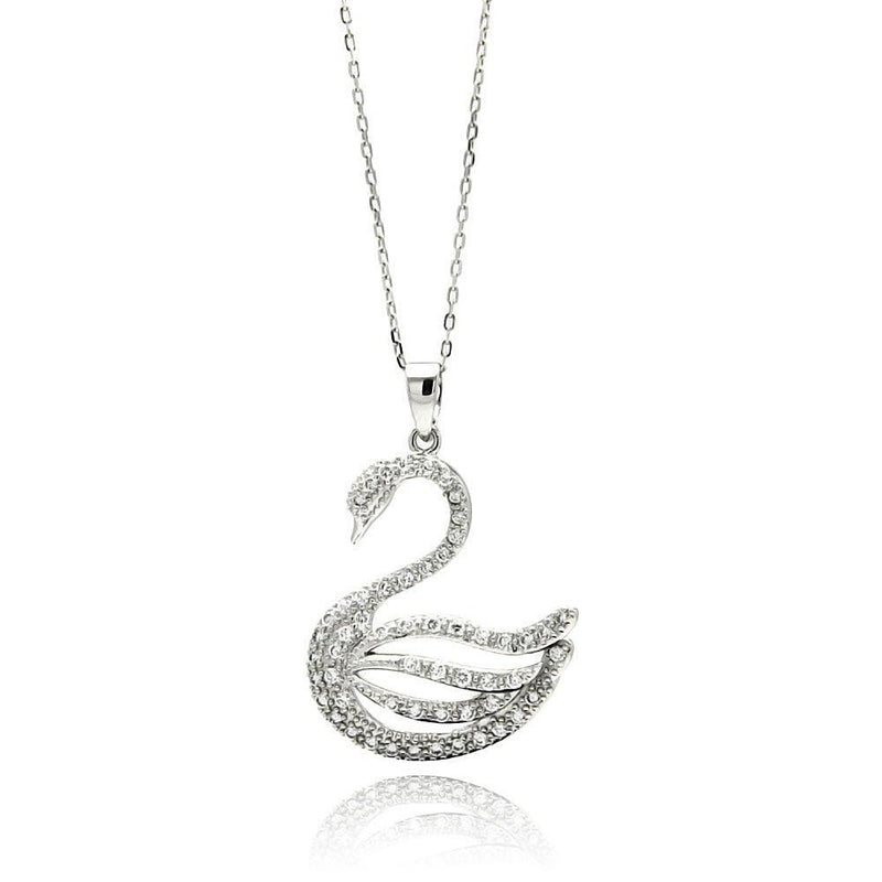 Silver 925 Rhodium Plated Open Swan CZ Necklace - BGP00506 | Silver Palace Inc.