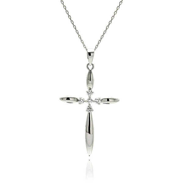 Silver 925 Rhodium Plated High Polished Cross CZ Necklace - BGP00507 | Silver Palace Inc.