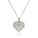 Silver 925 Rhodium Plated Wave Open Heart CZ Necklace - BGP00509 | Silver Palace Inc.