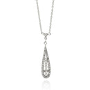 Silver 925 Rhodium Plated Long Teardrop CZ Necklace - BGP00513 | Silver Palace Inc.