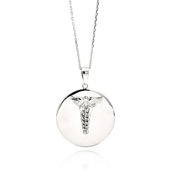 Silver 925 Rhodium Plated High Polished Medical Disc Necklace - BGP00517 | Silver Palace Inc.