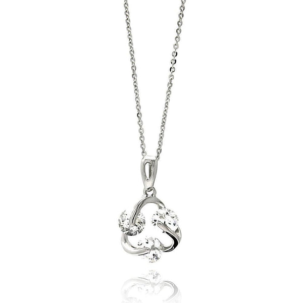 Silver 925 Rhodium Plated Open Twisted Circle CZ Necklace - BGP00520 | Silver Palace Inc.