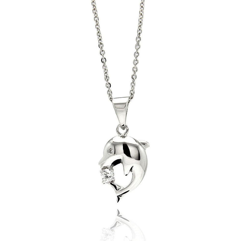 Silver 925 Rhodium Plated Dolphin CZ Necklace - BGP00532 | Silver Palace Inc.