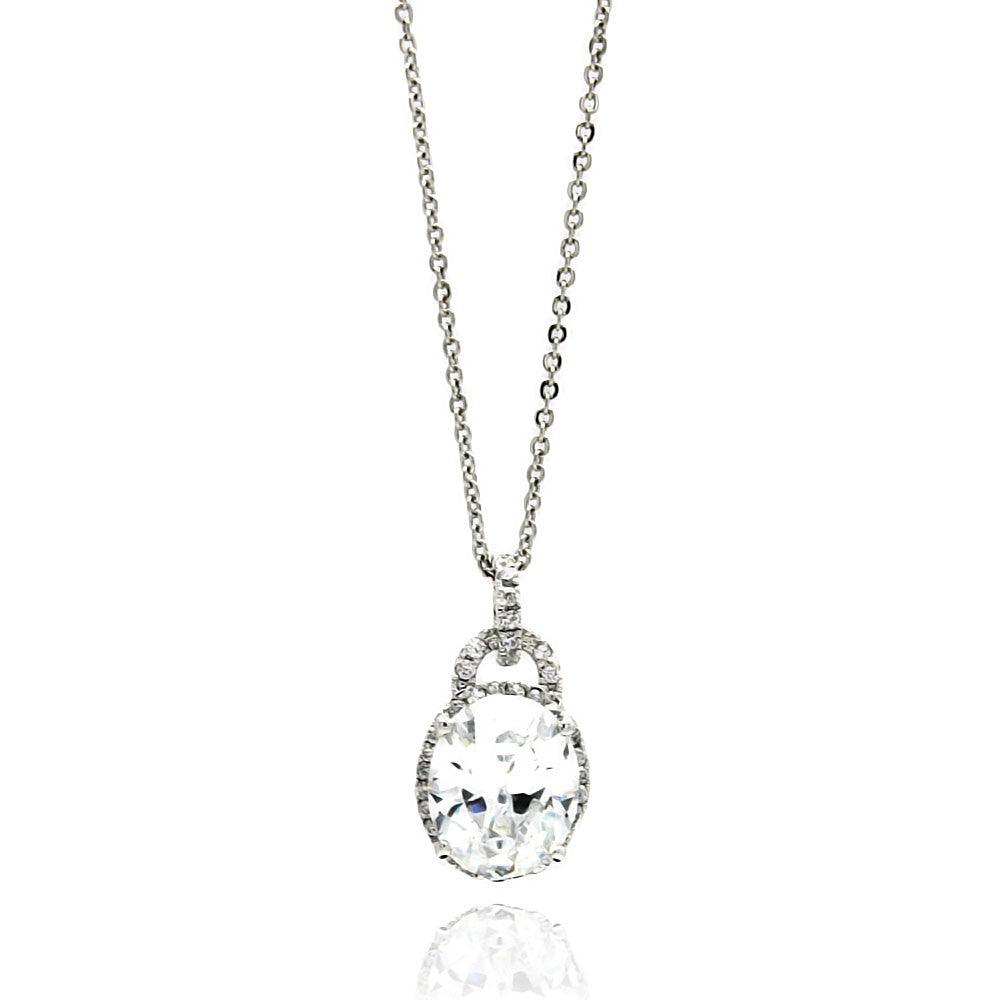 Silver 925 Rhodium Plated Oval CZ Necklace - BGP00536 | Silver Palace Inc.