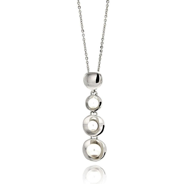 Silver 925 Rhodium Plated Graduated Multiple Disc Fresh Water Pearl Necklace - BGP00538 | Silver Palace Inc.