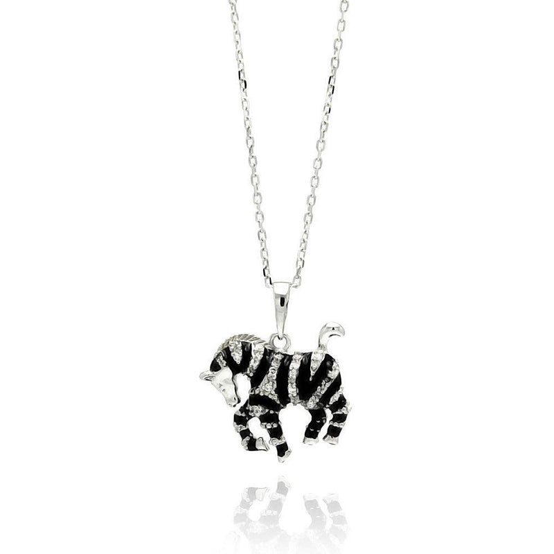 Silver 925 Rhodium Plated Black Onyx Zebra CZ Necklace - BGP00552 | Silver Palace Inc.