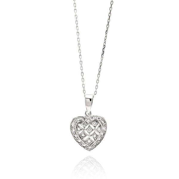 Silver 925 Rhodium Plated Open Heart CZ Necklace - BGP00553 | Silver Palace Inc.