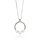 Silver 925 Rhodium Plated Open Circle Fresh Water Pearl Necklace - BGP00556 | Silver Palace Inc.