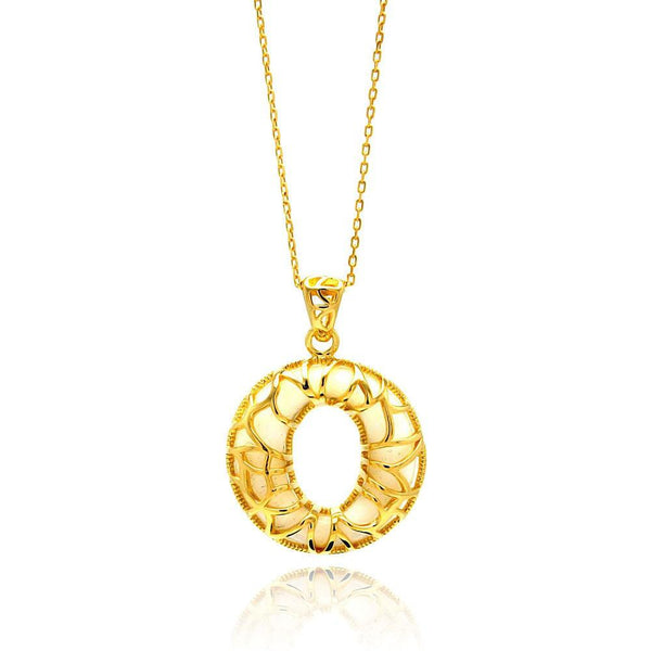 Silver 925 Gold Plated Open O Filigree CZ Center White Onyx Necklace - BGP00559 | Silver Palace Inc.