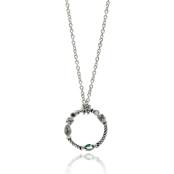 Silver 925 Rhodium Plated Open Circle Braided CZ Necklace - BGP00560 | Silver Palace Inc.