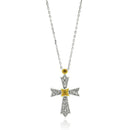 Silver 925 Gold and Rhodium Plated Cross Two Toned CZ Necklace - BGP00575 | Silver Palace Inc.
