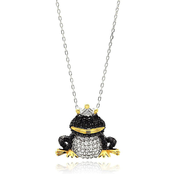Silver 925 Gold and Rhodium Plated Black Frog CZ Necklace - BGP00583 | Silver Palace Inc.