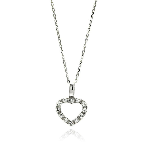 Silver 925 Rhodium Plated Open Heart CZ Necklace - BGP00586 | Silver Palace Inc.