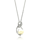 Silver 925 Rhodium Plated Open Teardrop CZ Center Pearl Necklace - BGP00603 | Silver Palace Inc.