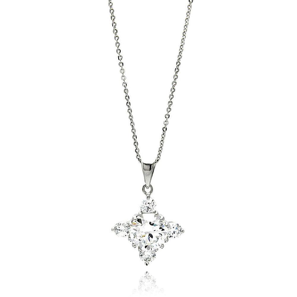 Silver 925 Rhodium Plated Cross CZ Necklace - BGP00606 | Silver Palace Inc.