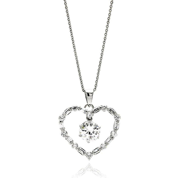 Silver 925 Rhodium Plated Open Heart Center CZ Necklace - BGP00608 | Silver Palace Inc.