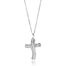Silver 925 Rhodium Plated Curvy Cross CZ Necklace - BGP00613 | Silver Palace Inc.