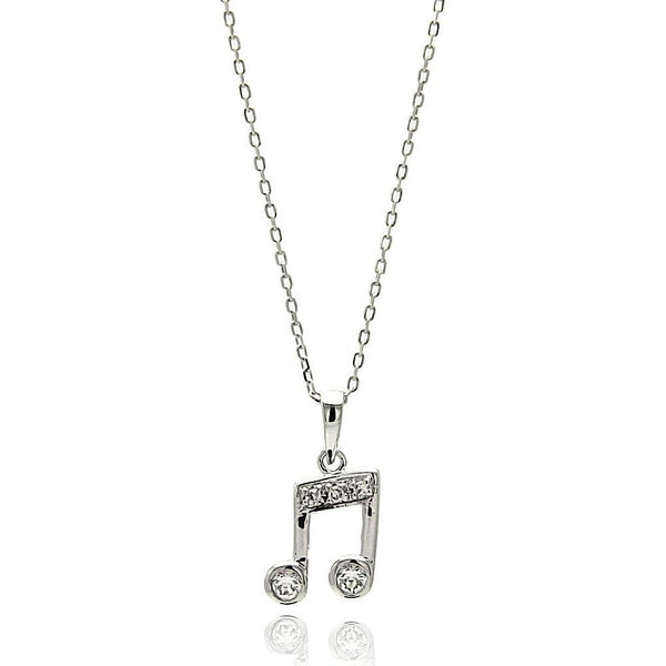 Silver 925 Rhodium Plated Music Note CZ Necklace - BGP00614 | Silver Palace Inc.
