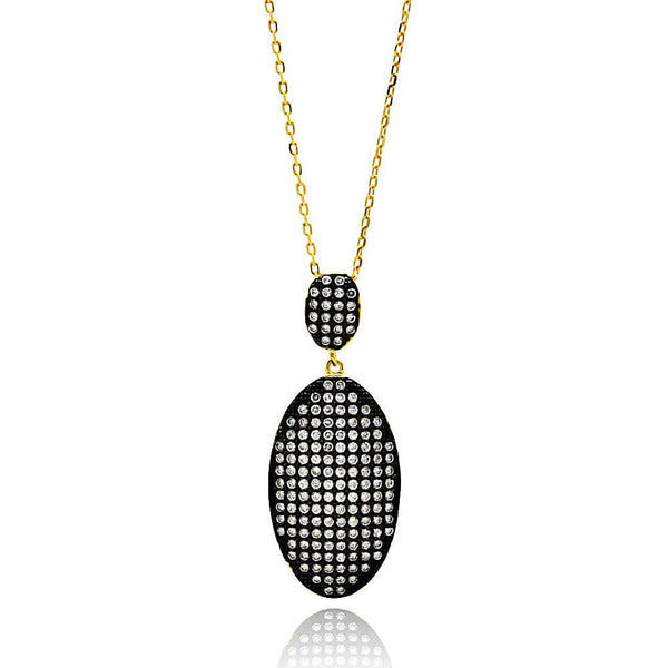 Silver 925 Black and Gold Plated Clear Oval CZ Necklace - BGP00618 | Silver Palace Inc.