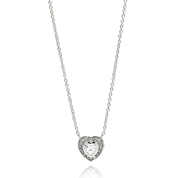 Silver 925 Rhodium Plated Heart CZ Necklace - BGP00629 | Silver Palace Inc.