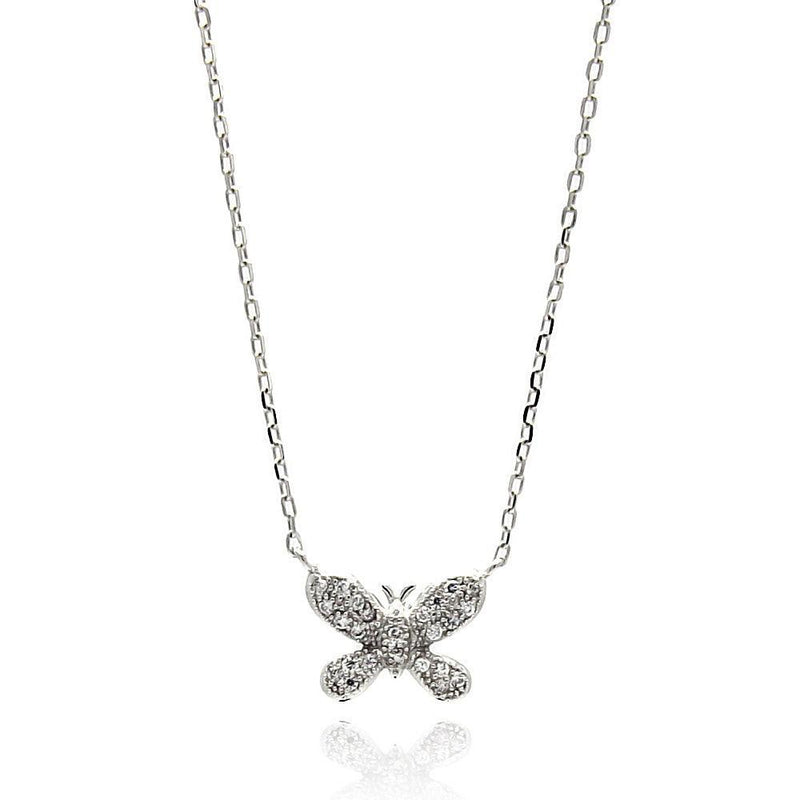 Silver 925 Rhodium Plated Butterfly CZ Necklace - BGP00630 | Silver Palace Inc.