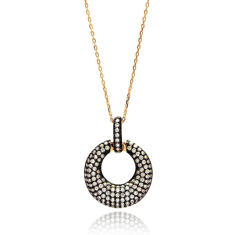 Silver 925 Gold Plated Open Circle Black and Clear CZ Necklace - BGP00639 | Silver Palace Inc.