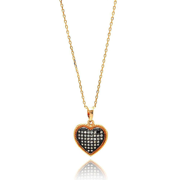 Silver 925 Gold Plated Black and Clear Heart CZ Necklace - BGP00640 | Silver Palace Inc.