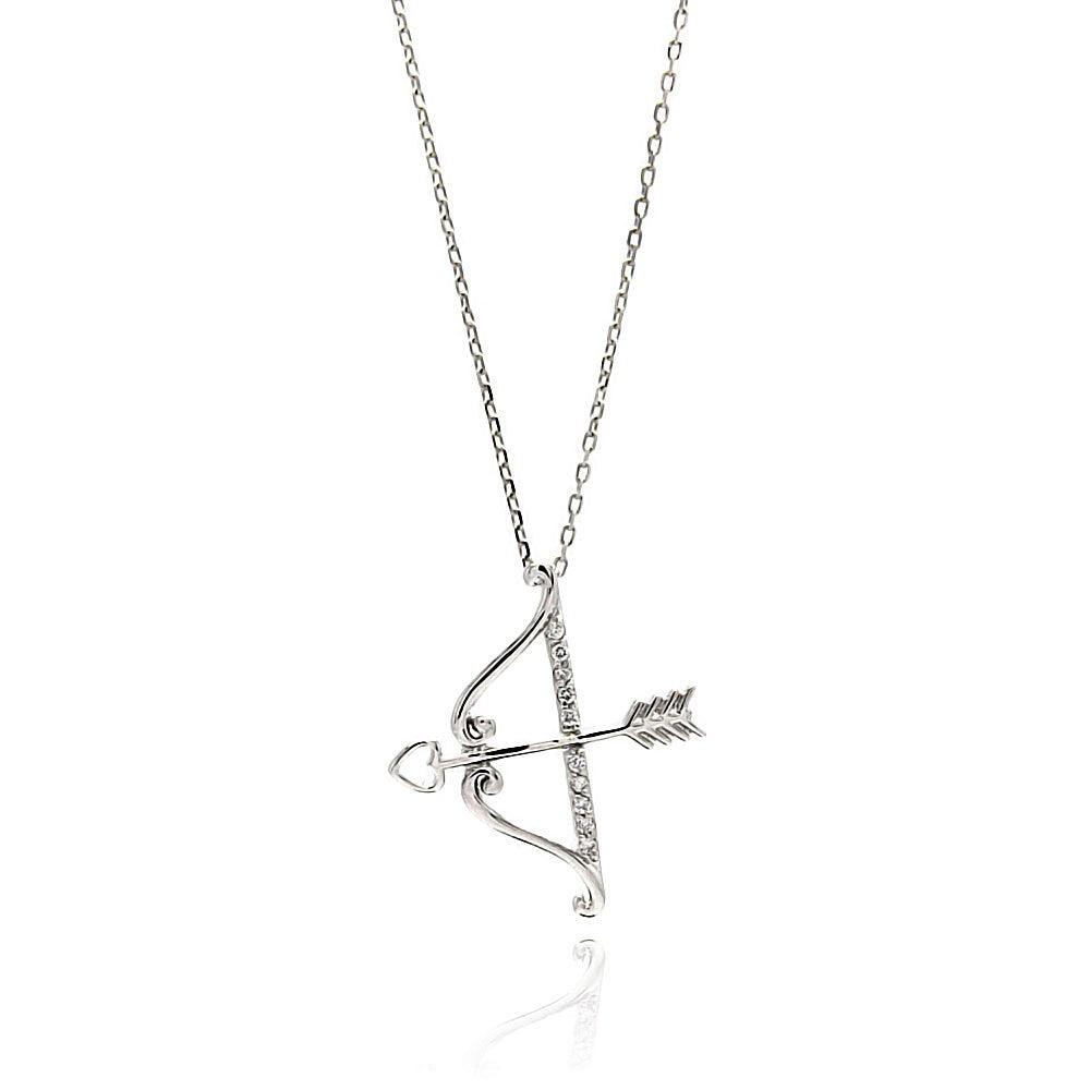 Silver 925 Rhodium Plated Open Bow and Arrow CZ Pendant Necklace - BGP00661 | Silver Palace Inc.