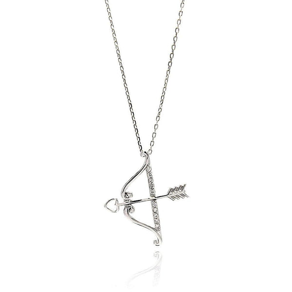 Silver 925 Rhodium Plated Open Bow and Arrow CZ Pendant Necklace - BGP00661 | Silver Palace Inc.