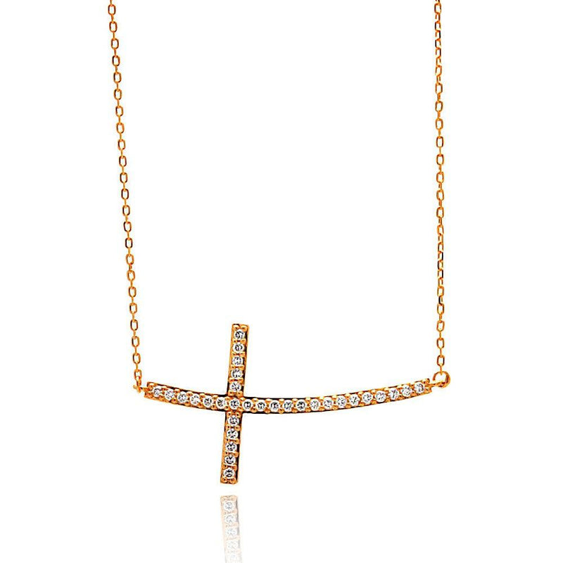Silver 925 Rose Gold Plated Sideways CZ Inlay Necklace - BGP00669 | Silver Palace Inc.