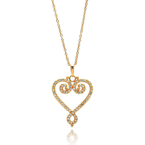Silver 925 Gold Plated Open Heart CZ Outline Necklace - BGP00685 | Silver Palace Inc.